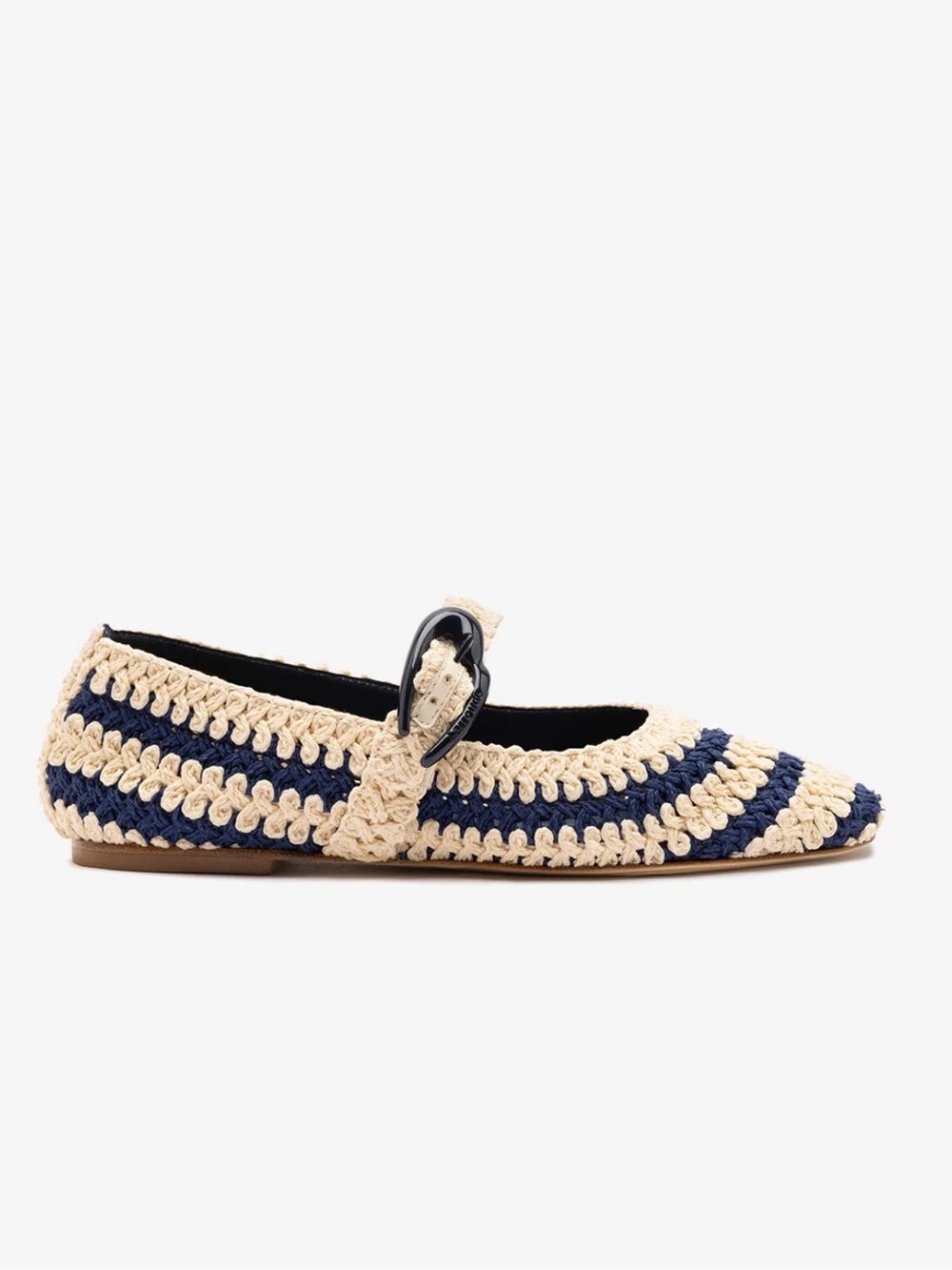 NEW Larroude Verona Crochet Ballet Flat In Navy and Ivory Crochet